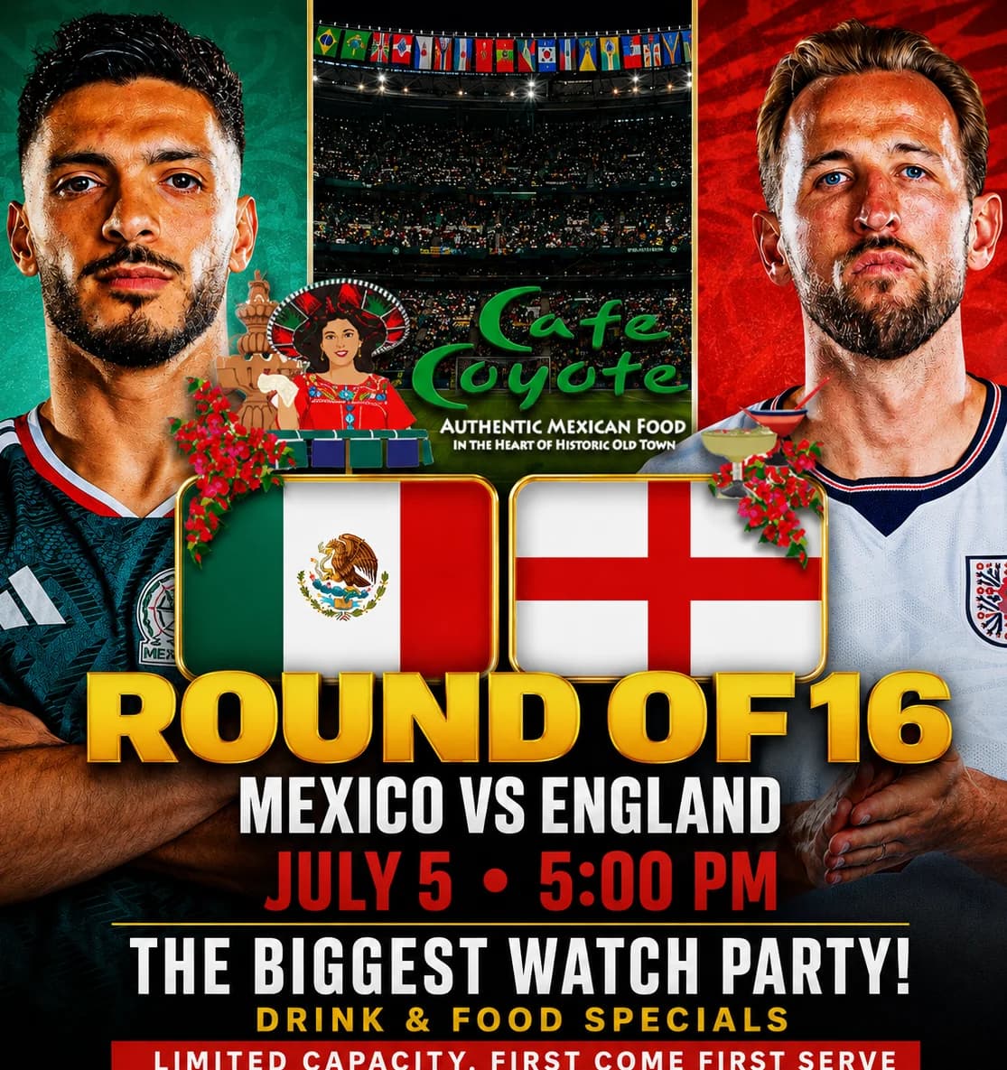Cafe Coyote — Mexico vs England Round of 16 watch party